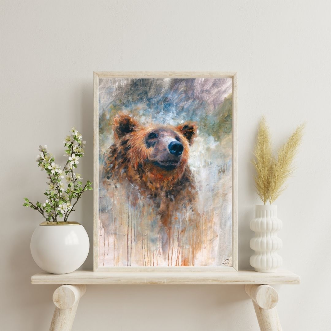 Karhu villieläin maalaus, villieläin taide, taidejuliste, Taiteilija Joni Aikio